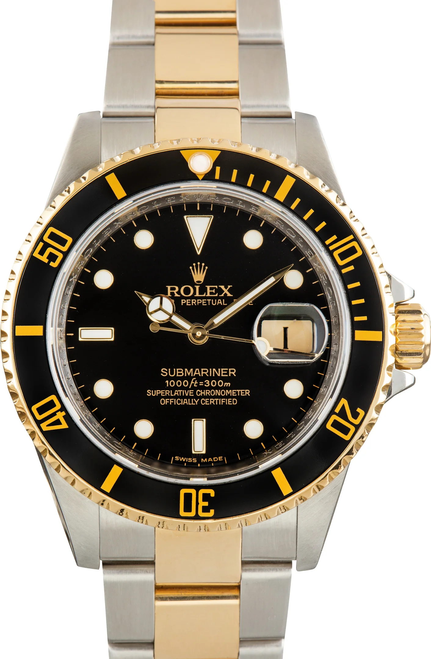 Pre-Owned Two Tone Rolex Submariner Ref 16613 Black Aluminum Dial - 1