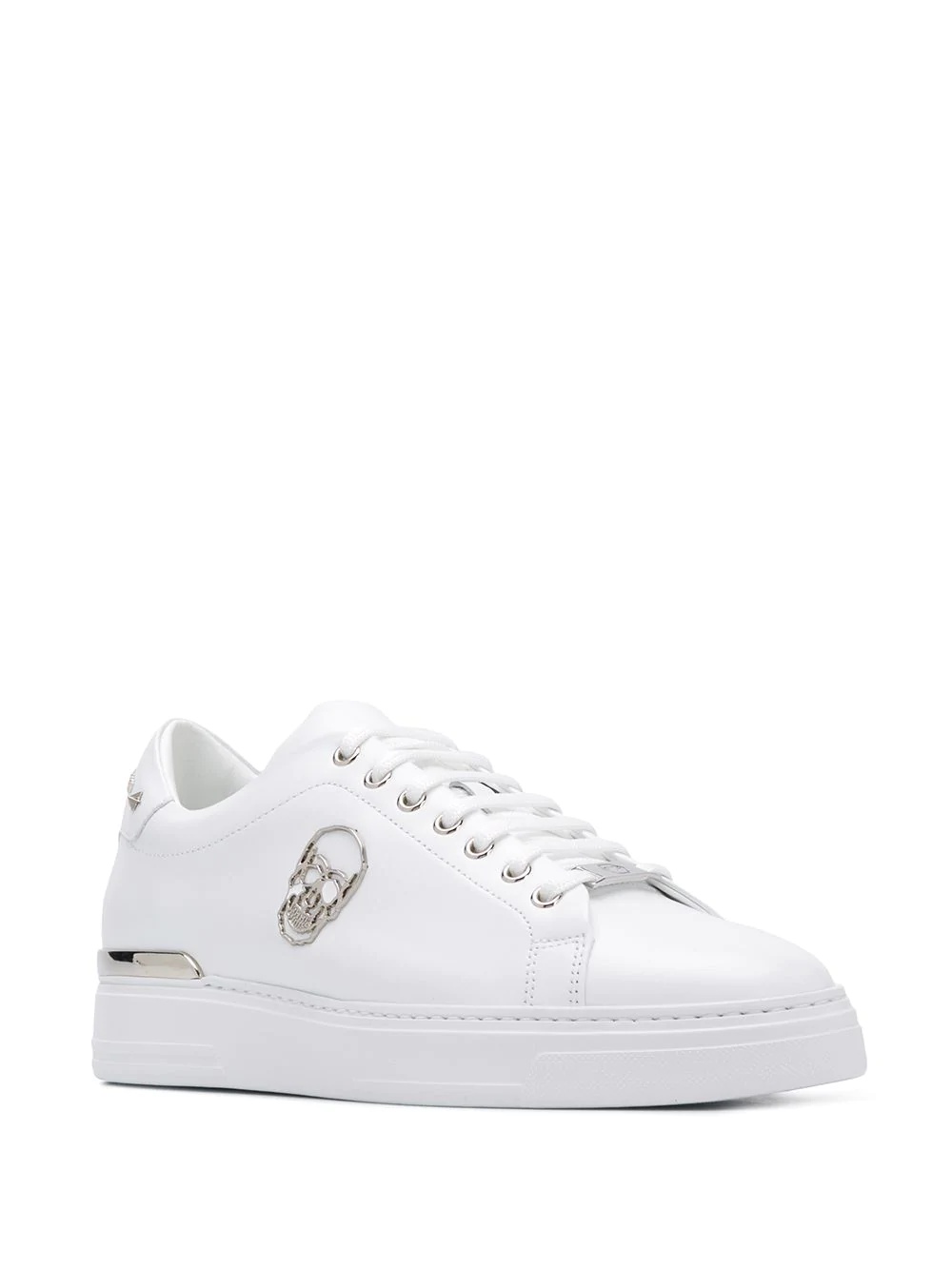 skull-appliqué leather low-top sneakers - 2