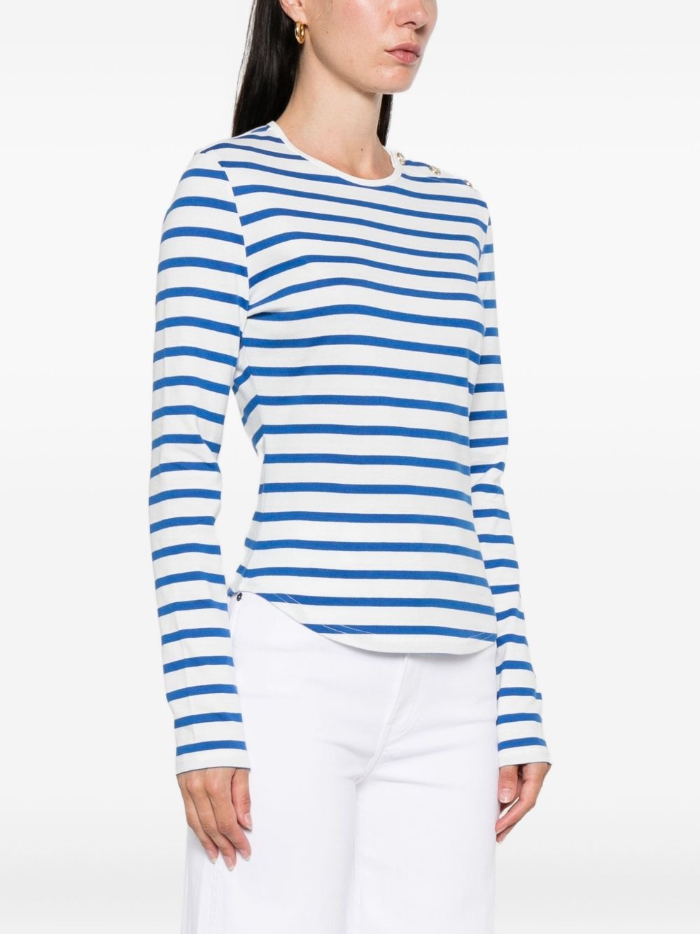 striped button-shoulder T-shirt - 3