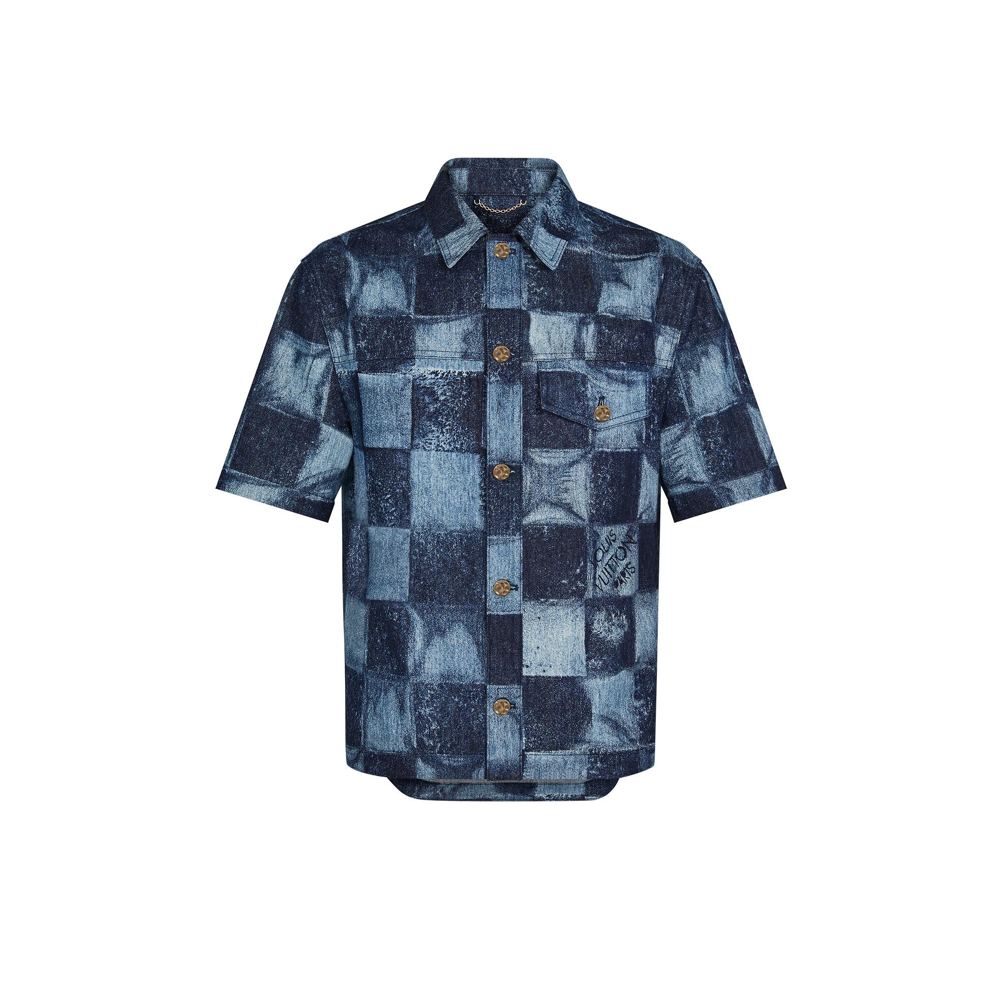 Short-Sleeved Salt Print Denim Shirt - 1