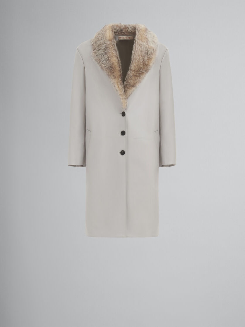 GREY NAPPA COAT WITH SHEARLING COLLAR - 1