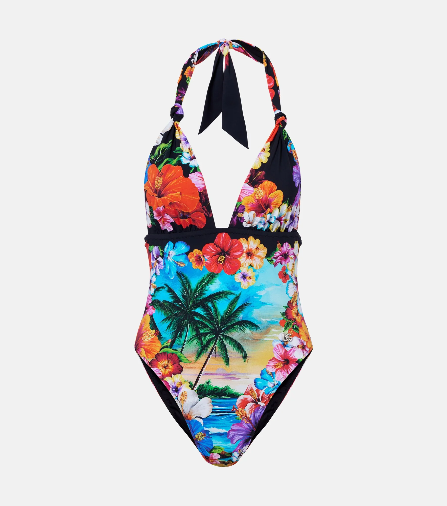 Floral halterneck swimsuit - 1