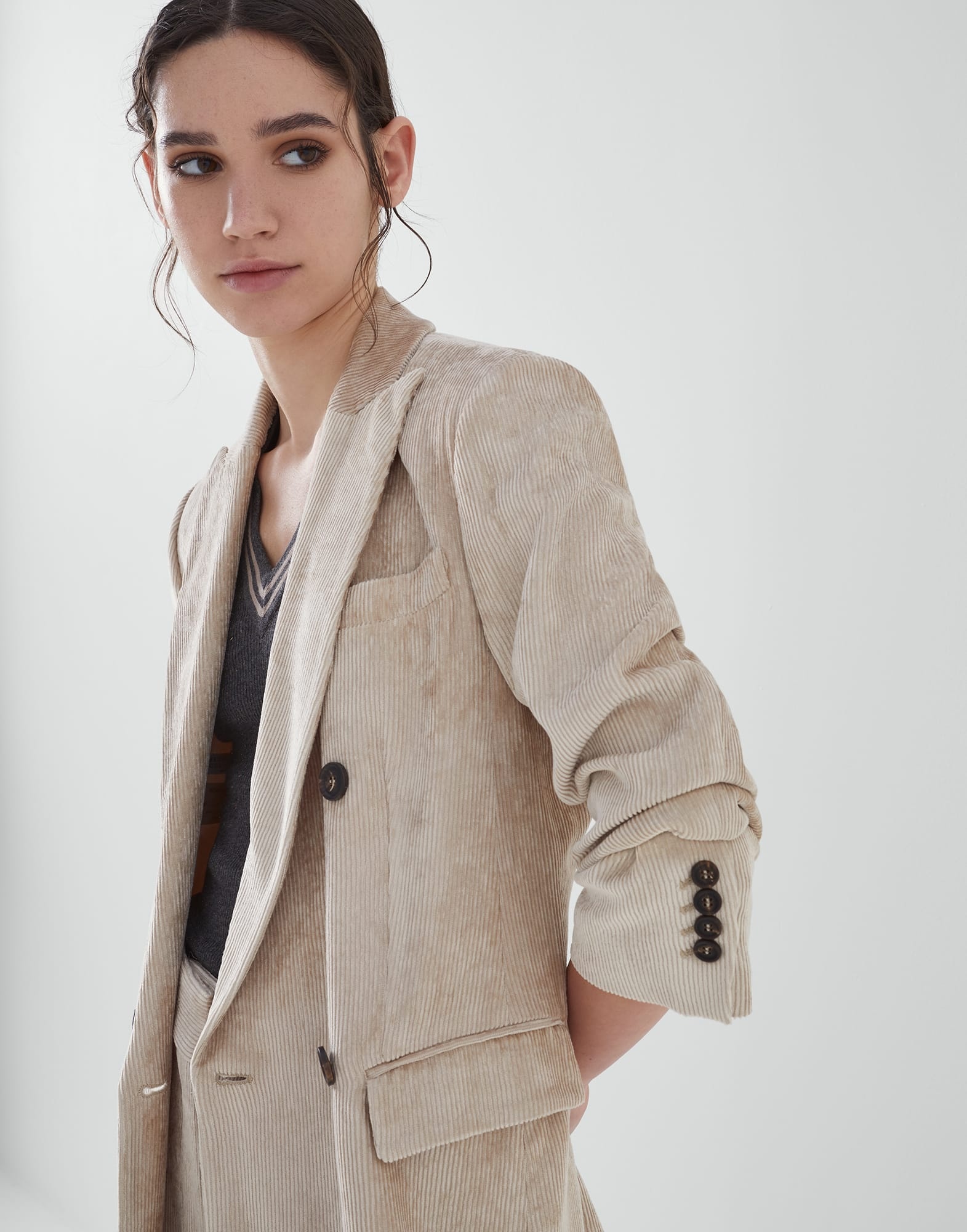 Hammered corduroy blazer with monili - 4