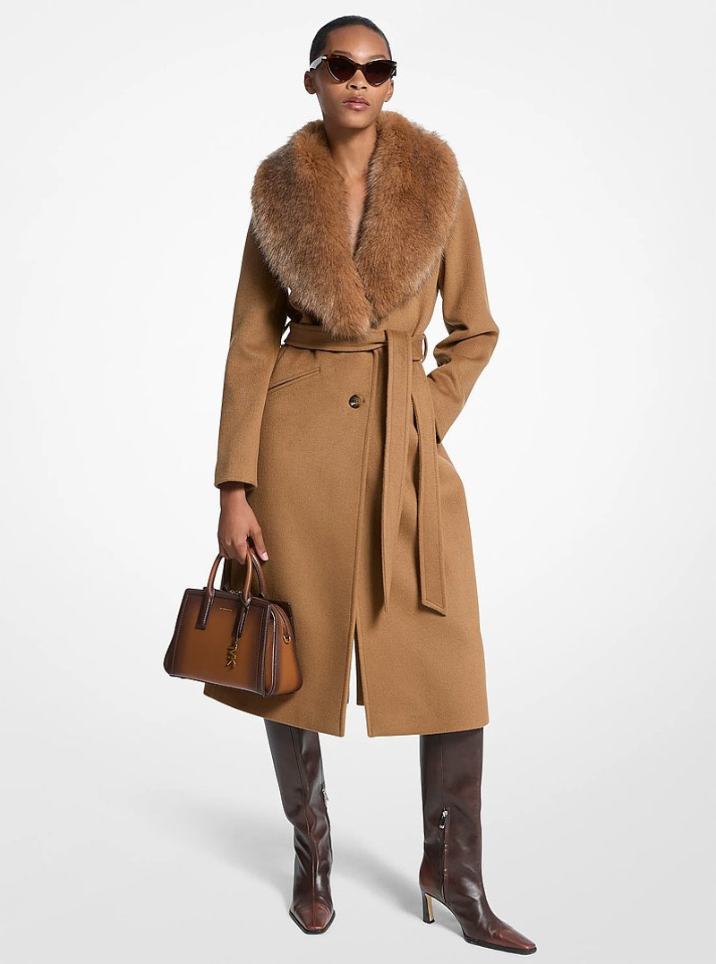 Faux Fur Trim Wool Blend Coat 1