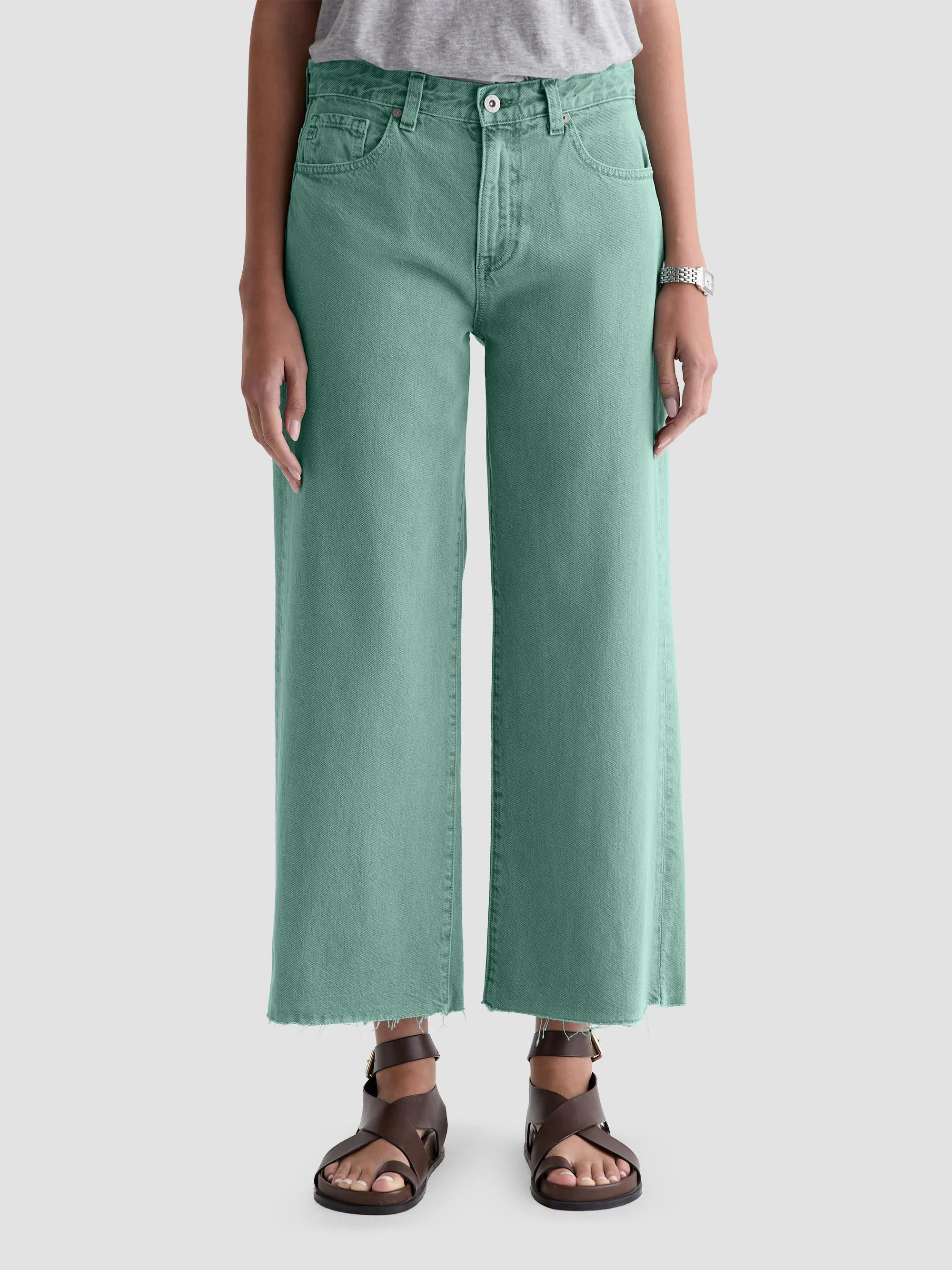 Women's Saige Cotton Wide-Leg Crop Jeans - Sulfur Sunwashed Jade - 1