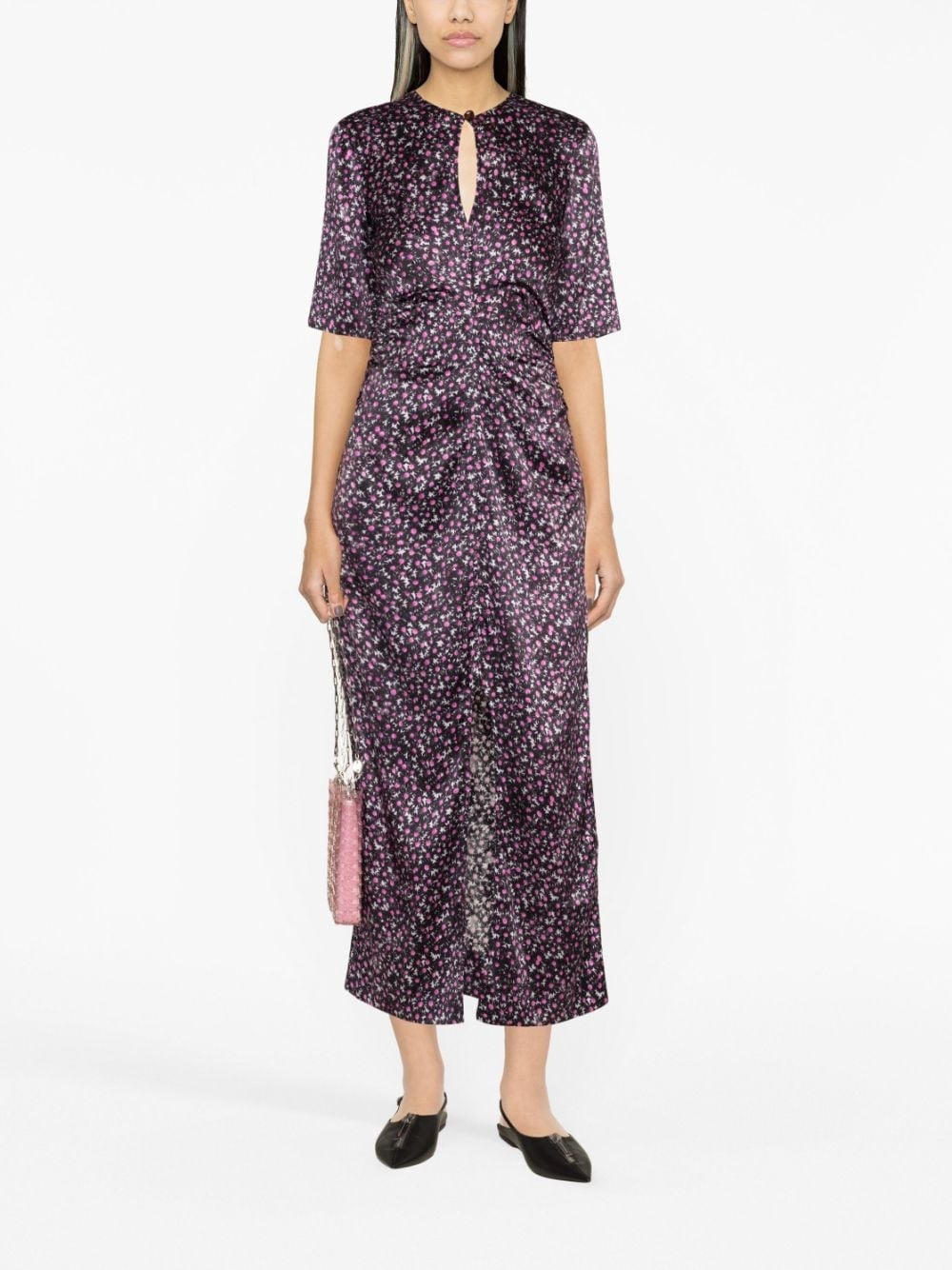 floral-print silk dress - 2