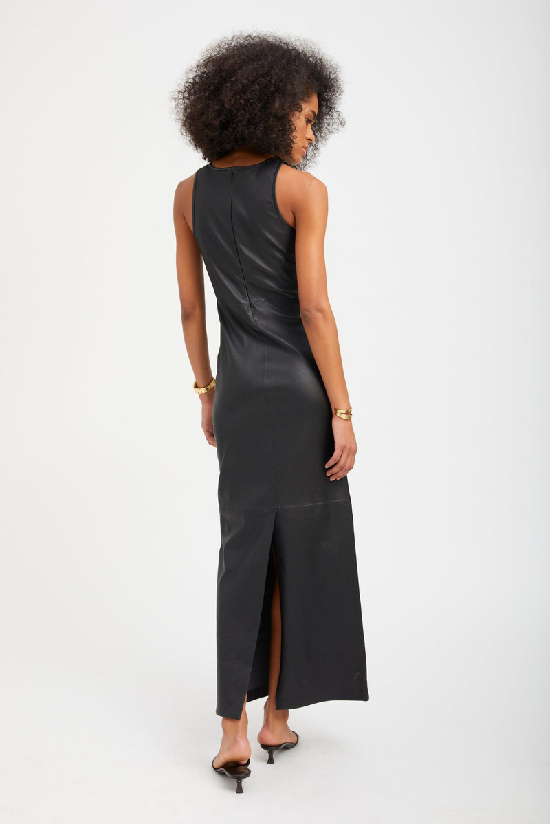 BLACK LEATHER AUDREY MAXI DRESS 6