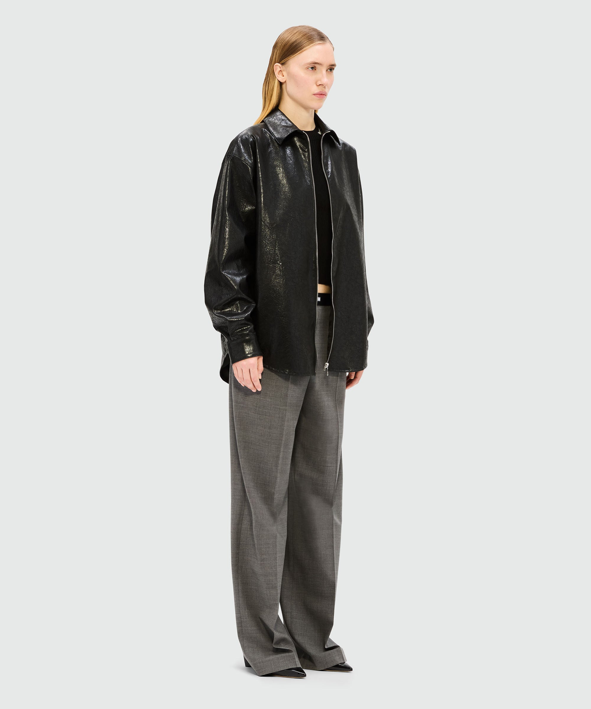 Anthracite palazzo trousers in cool wool with elastic band and MSGM logo - 4