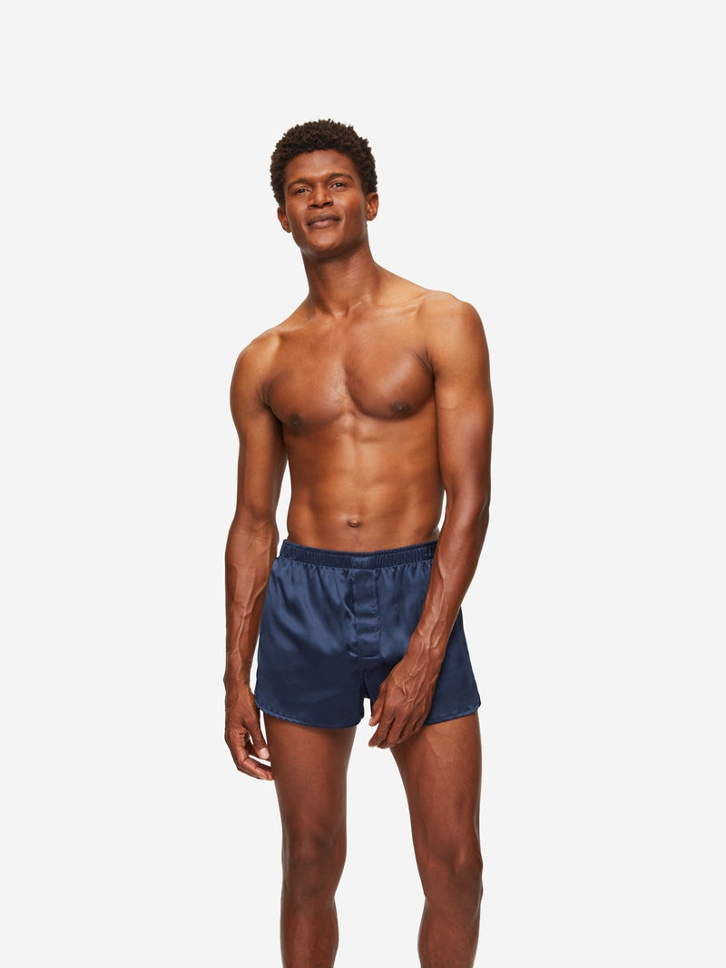 Men's Modern Fit Boxers Bailey Silk Satin Navy 3