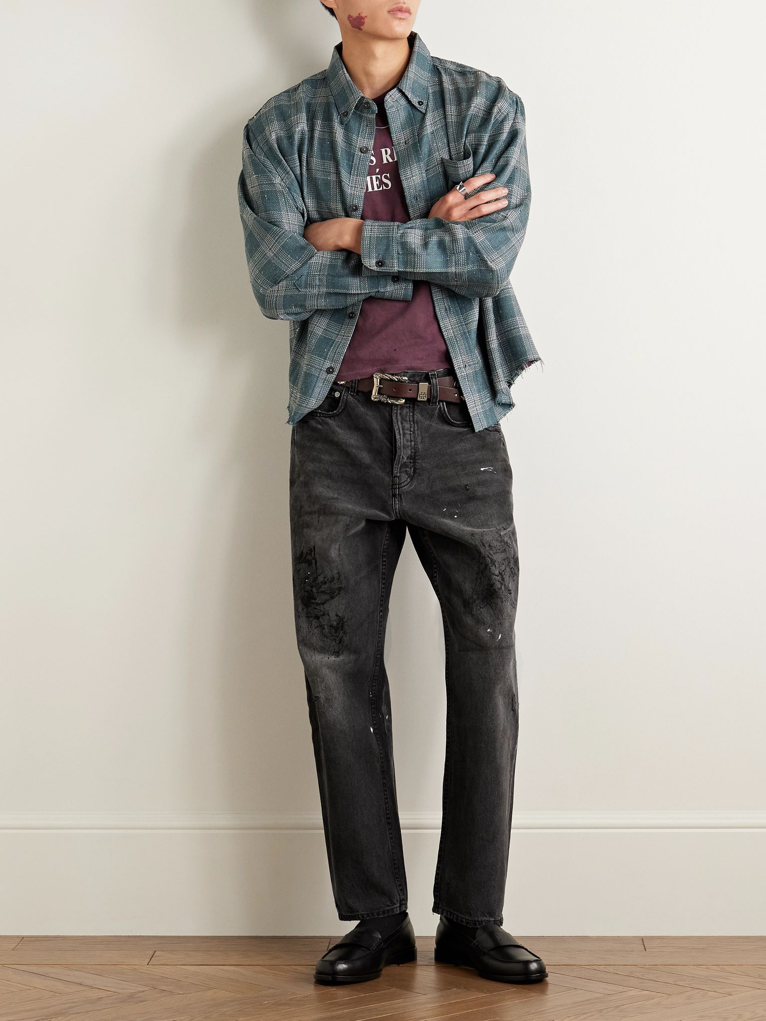 Straight-Leg Paint-Splattered Distressed Jeans Black - 2