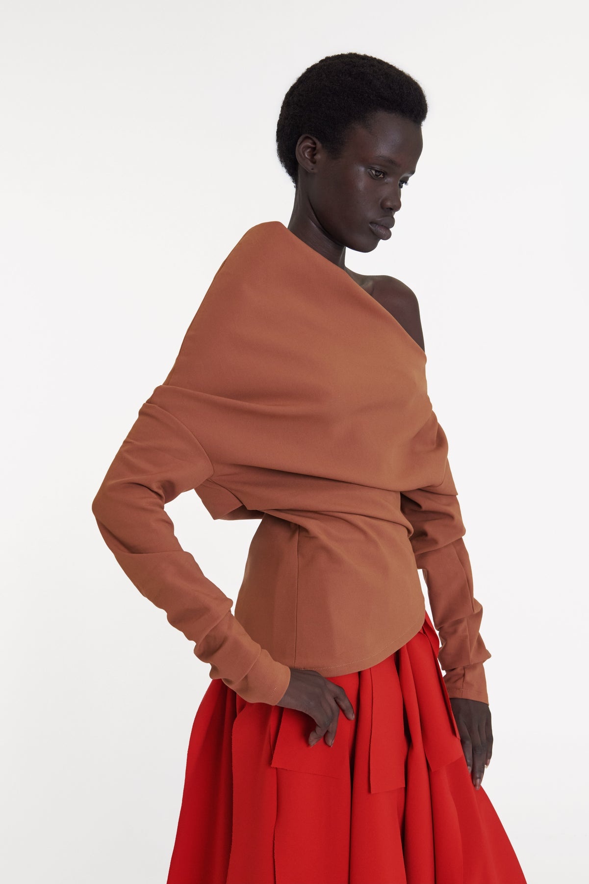 OFF SHOULDER ASYMMETRIC LONGSLEEVE TOP GINGER - 5
