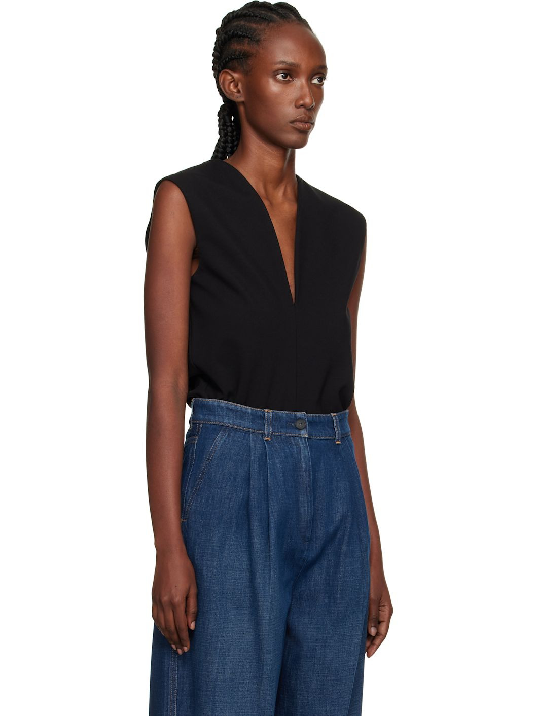 Black Jersey Plunging Neckline Top - 2