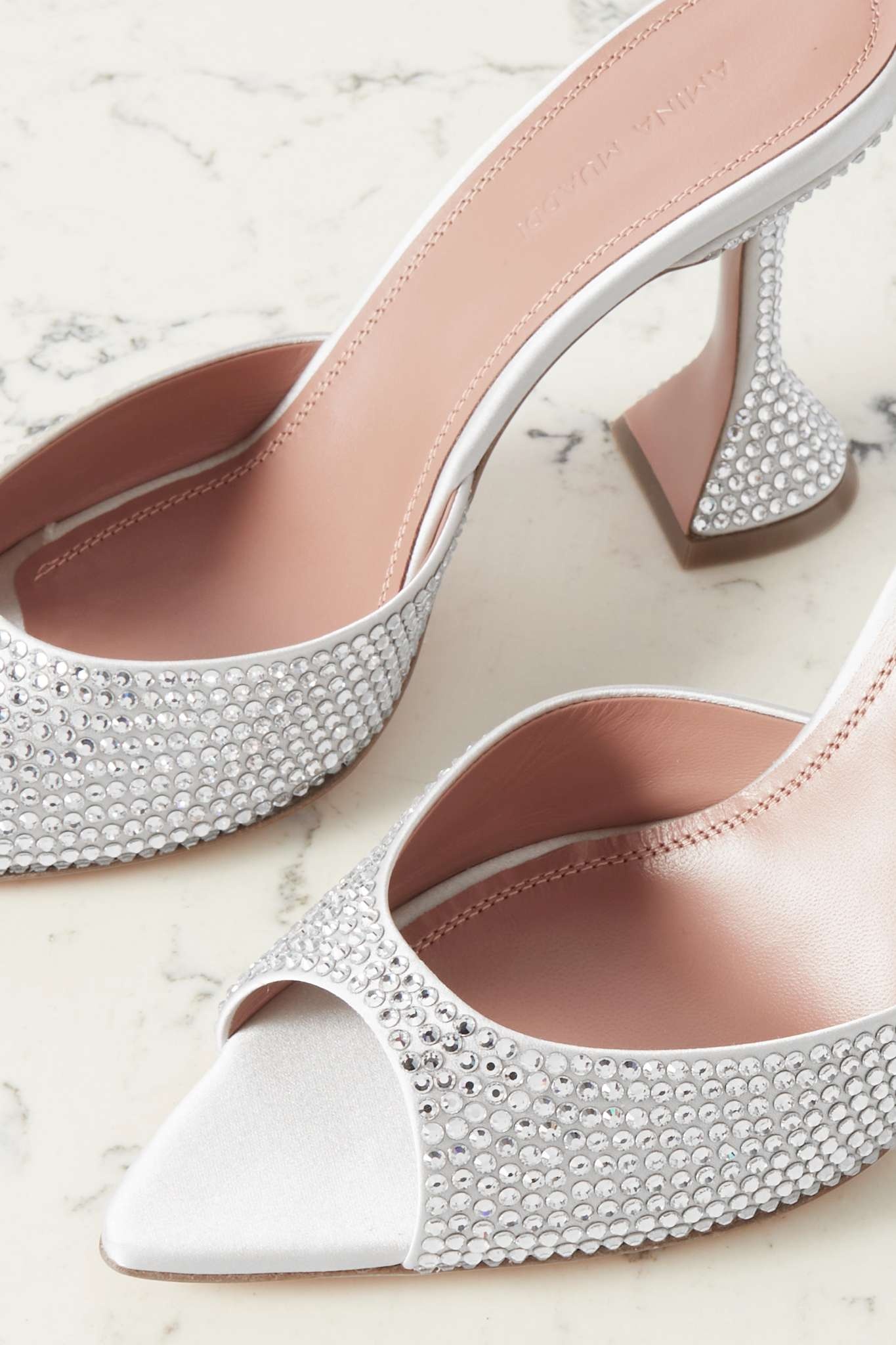 Caroline crystal-embellished satin mules - 4
