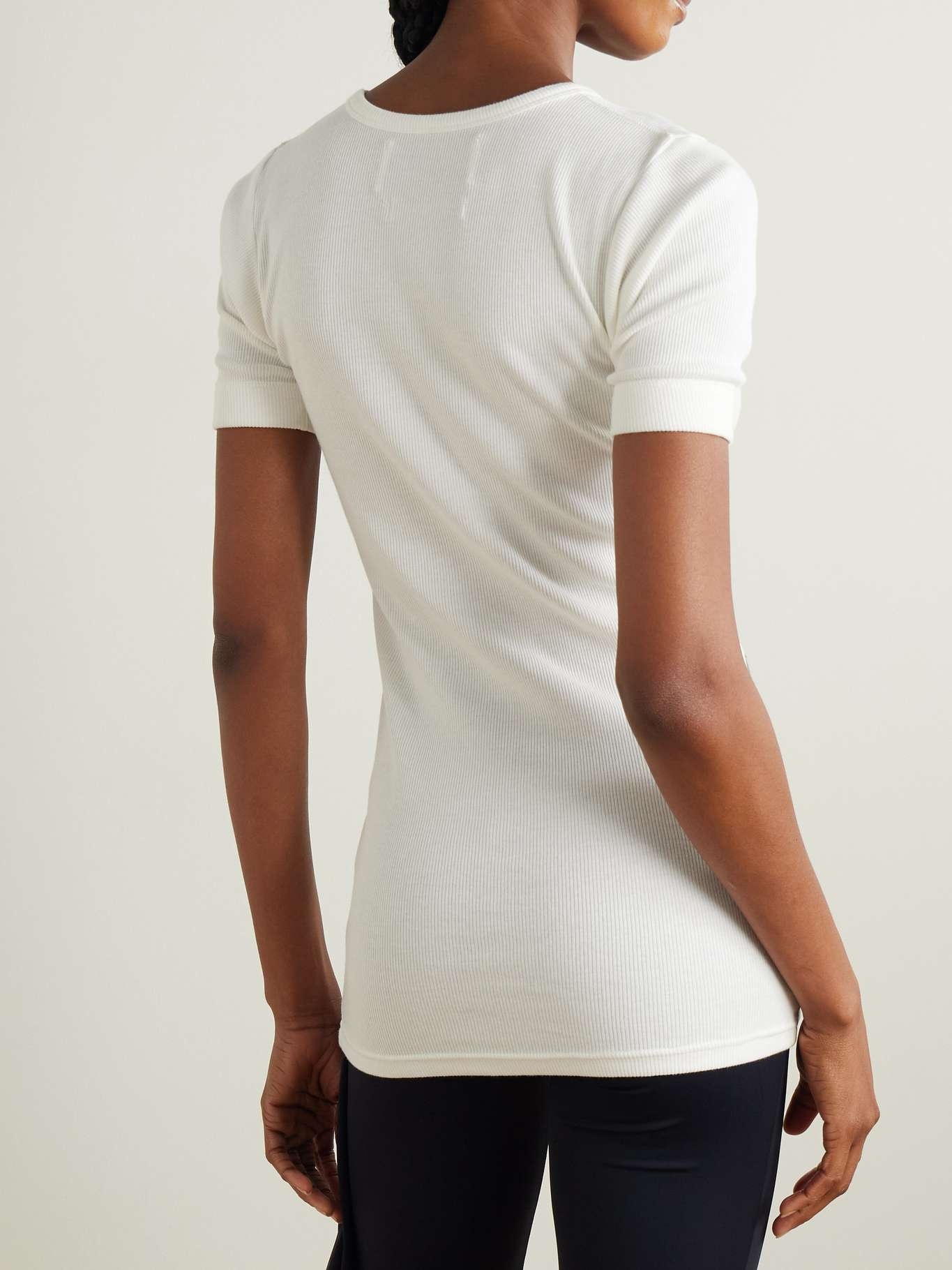 Floral-appliquéd ribbed cotton-jersey T-shirt White - 3