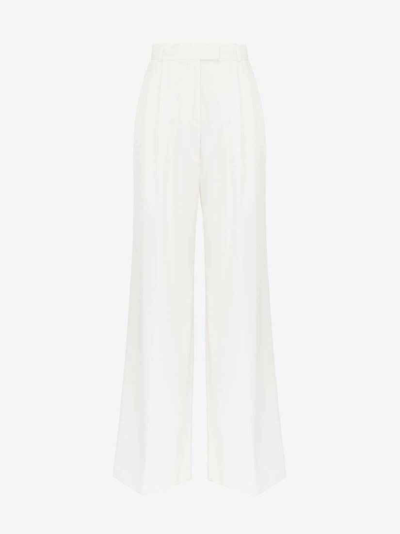 Women's Double Pleat Wide Leg Trousers in Ivory - 2