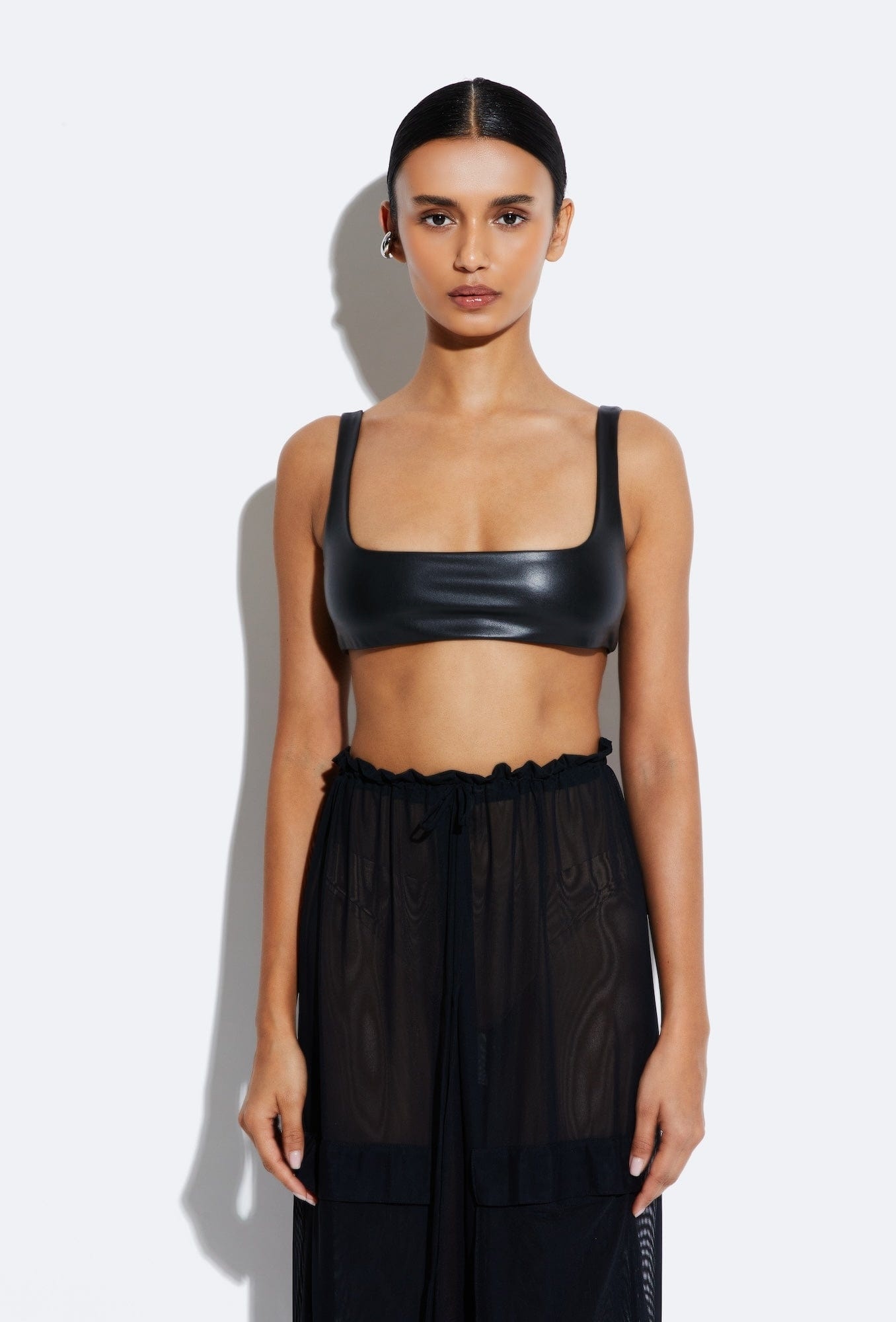 Stretch Faux Leather Bra Top - 2