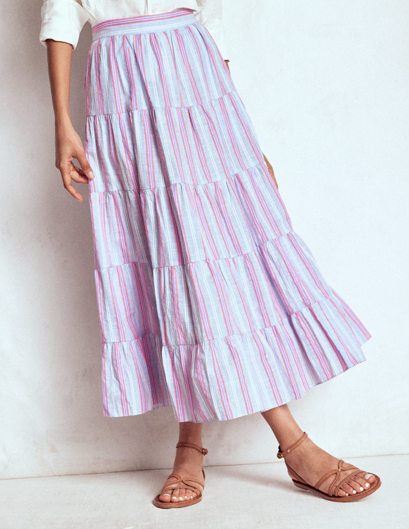Tiered Poplin Midi Skirt-Metallic Stripe 5