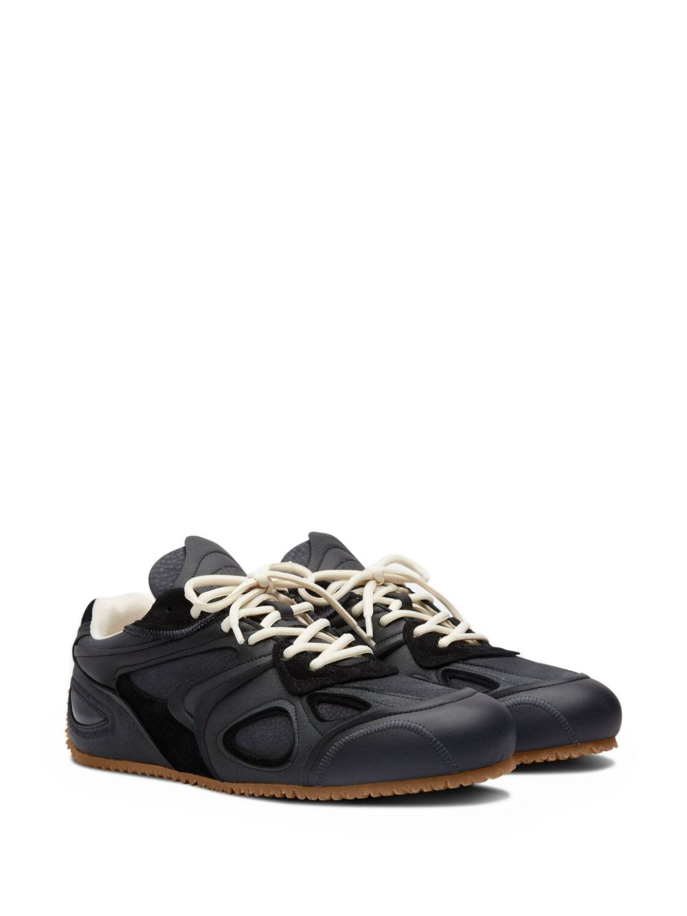leather panelled lace-up sneakers - 2