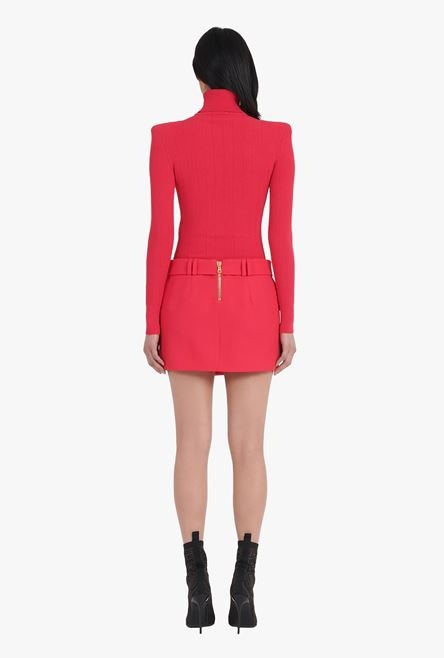 Short fuchsia wool low rise skirt - 3