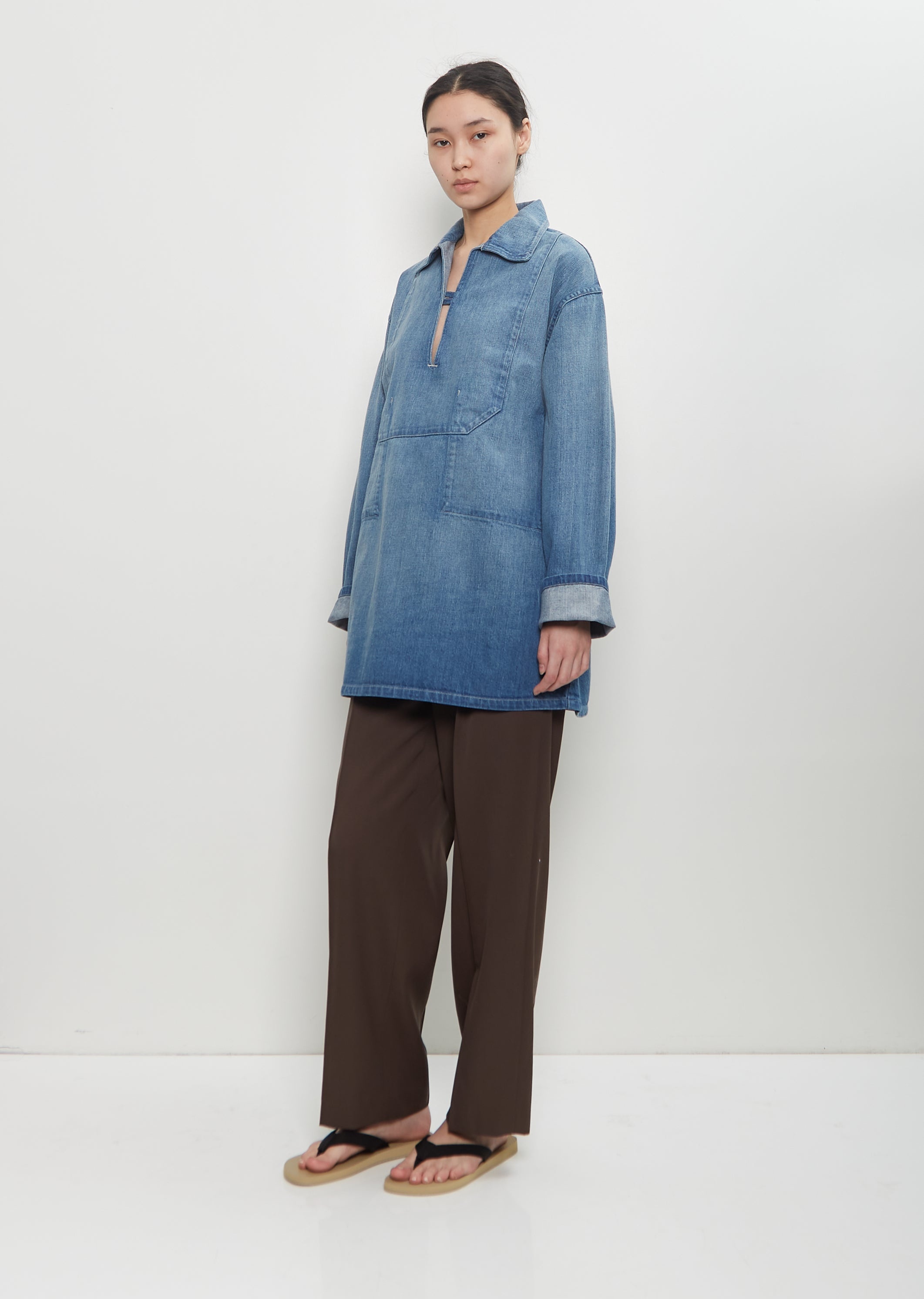 Faded Light Denim Selvedge Pullover Shirt - 4