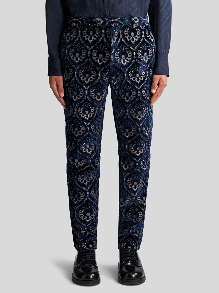 VELVET JACQUARD SLIM-FIT TROUSERS - 2