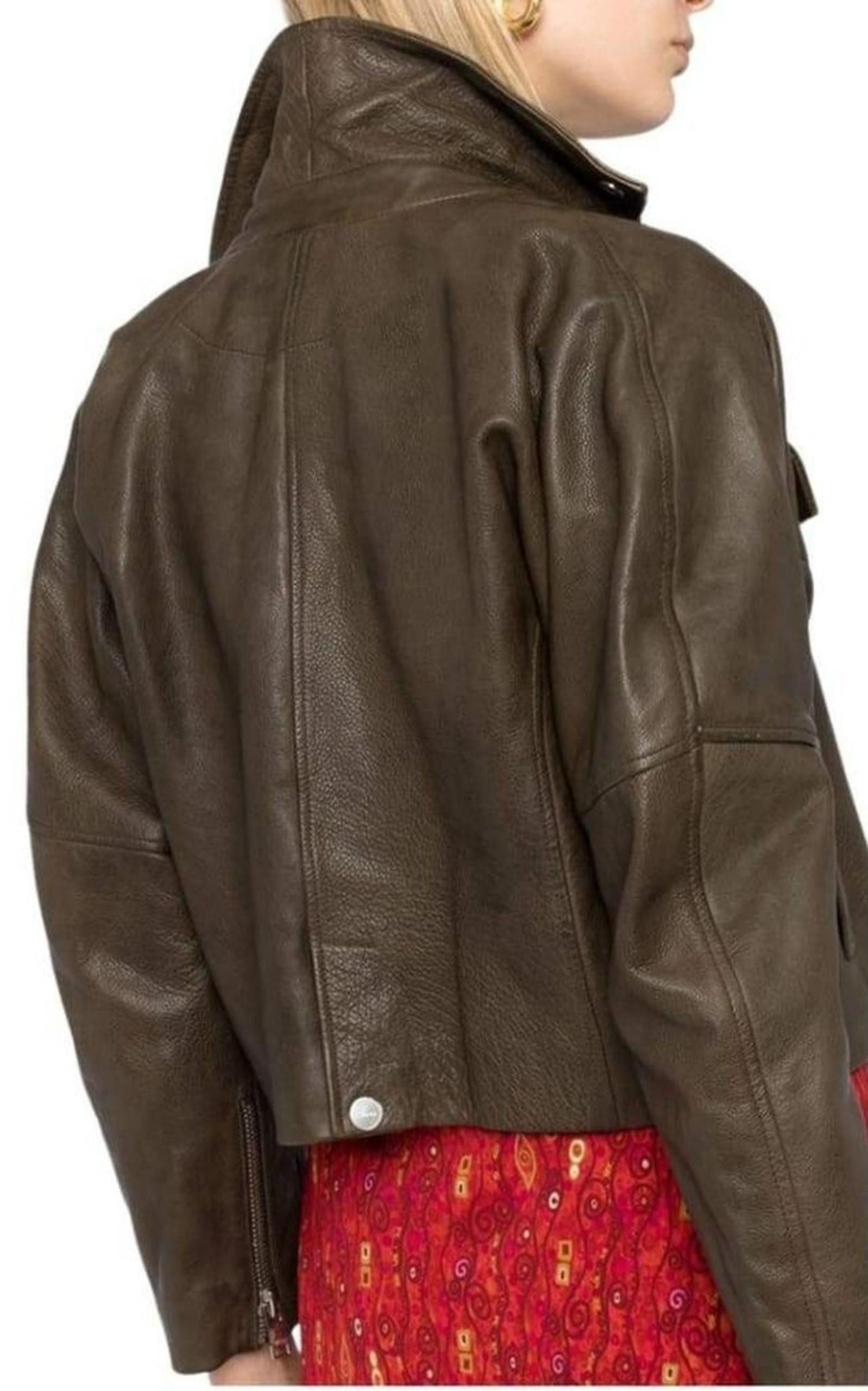 Leather Cropped Biker Jacket - 4