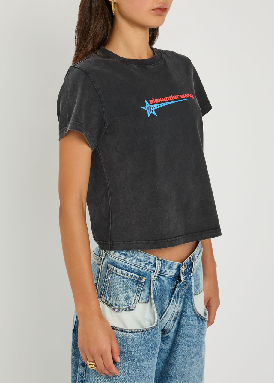 Alexander Wang Logo-print Embellished Cropped Cotton T-shirt - 2