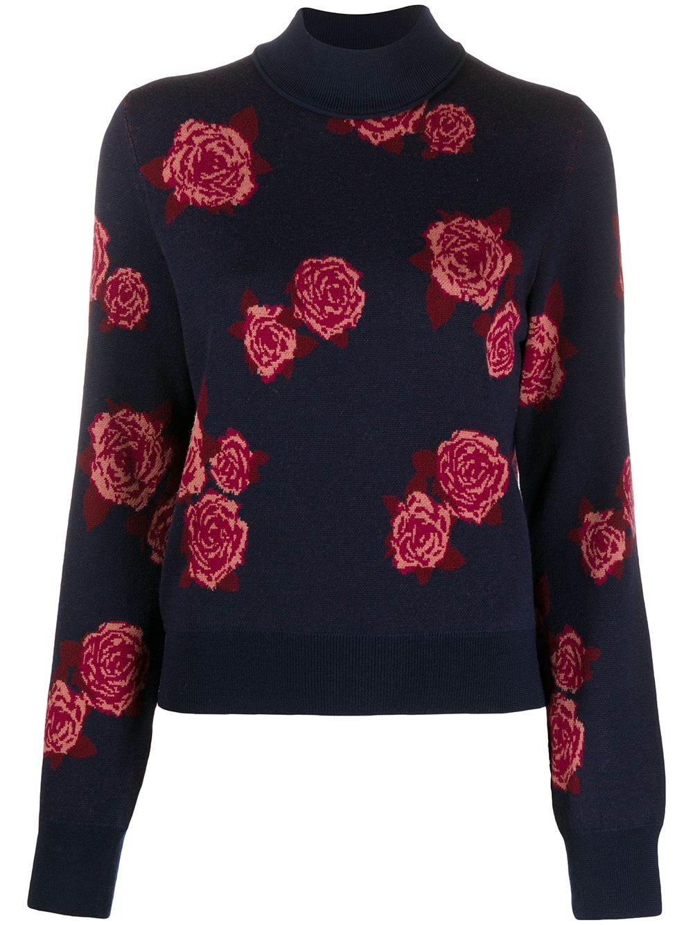 rose-jacquard roll neck sweater  - 1