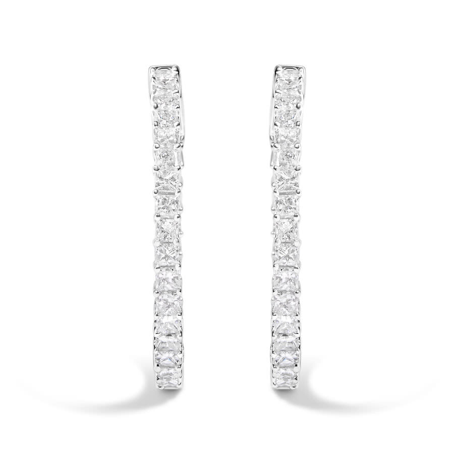 Haus Of Brilliance - Haus of Brilliance 14K White Gold 3.0 Cttw Princess Cut Diamond Inside Out Hoop Earrings (G-H , SI2- - 3