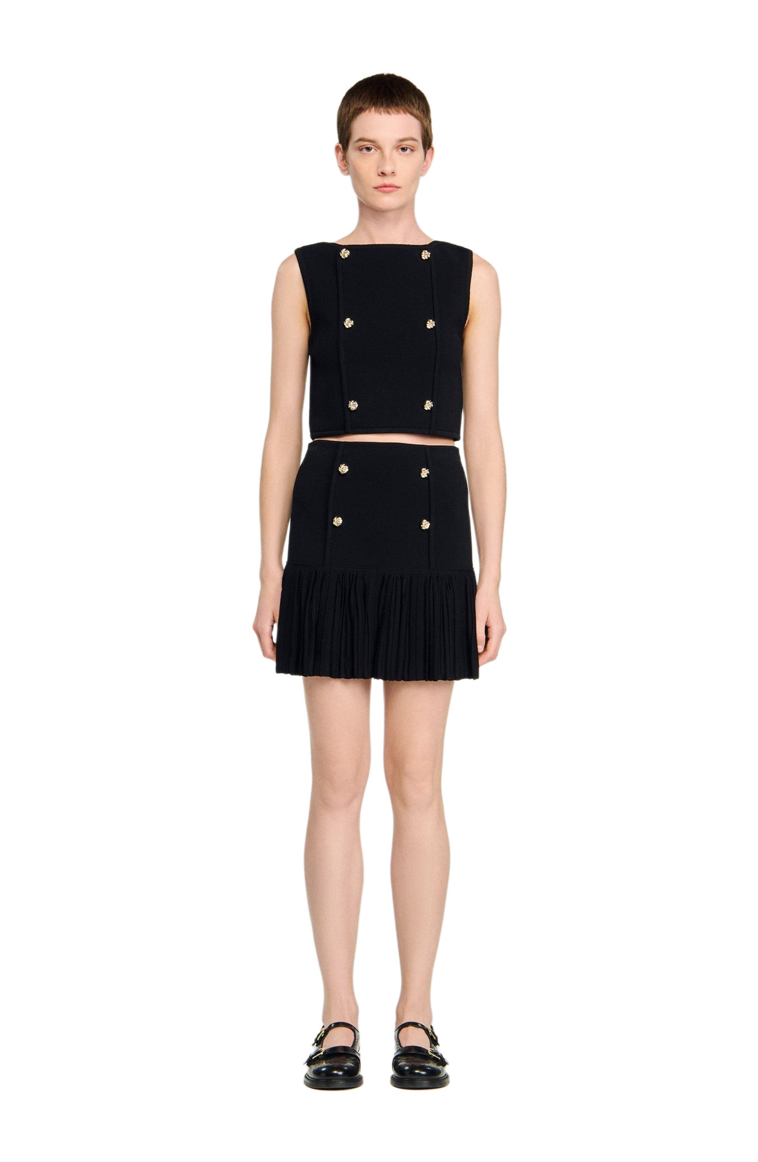 SANDRO Mini pleated fine knit skirt in Black at Nordstrom - 2
