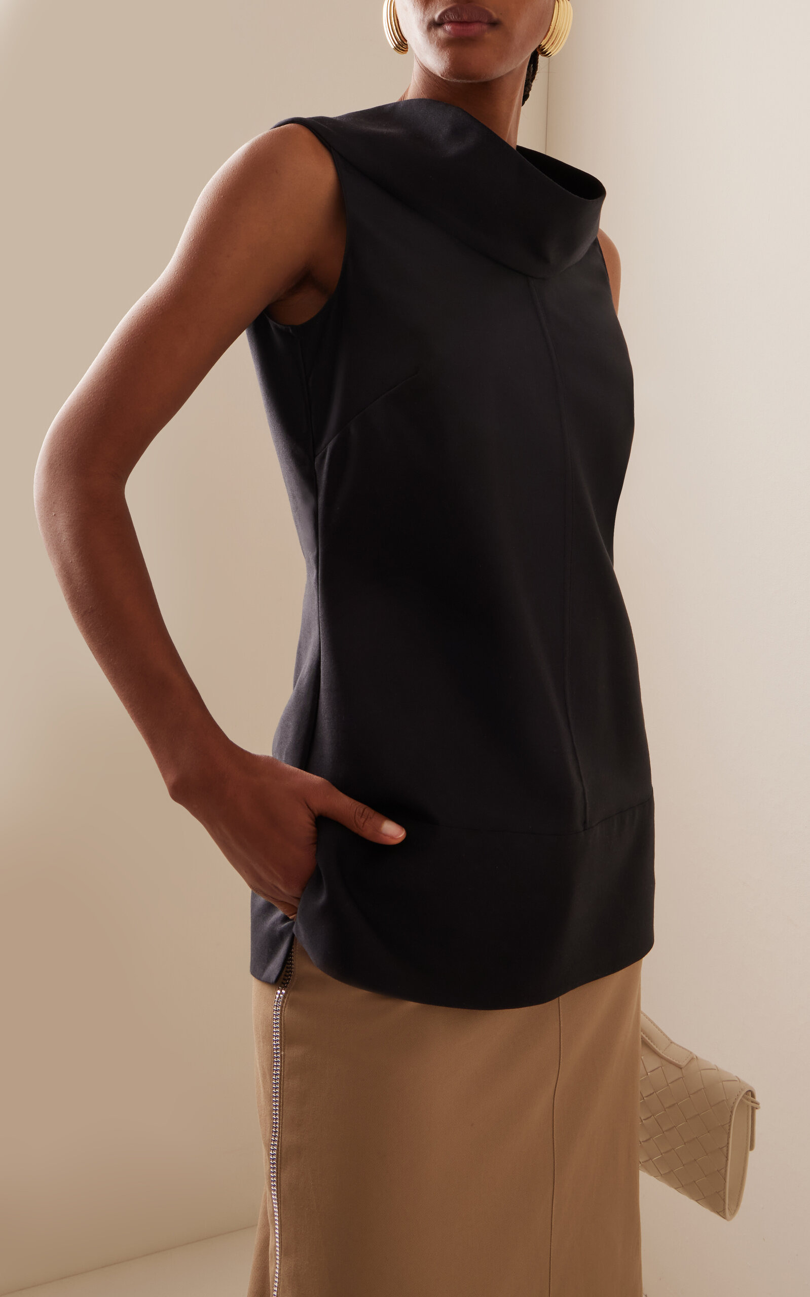 The Bowie Draped Wool-Silk Mikado Top black - 2