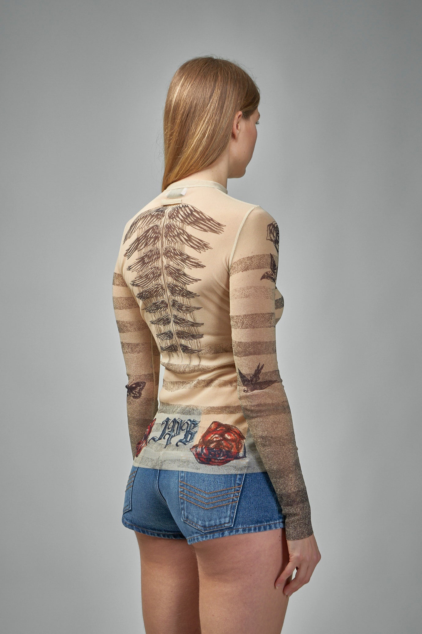 Mesh Longsleeves Top Printed ''Tattoo Mariniere''Riniere'' - 3