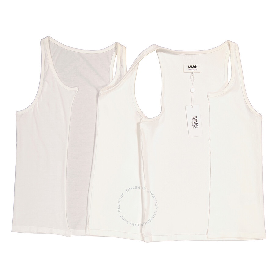 MM6 Maison Margiela Off White Layered-Detail Tank Top - 2