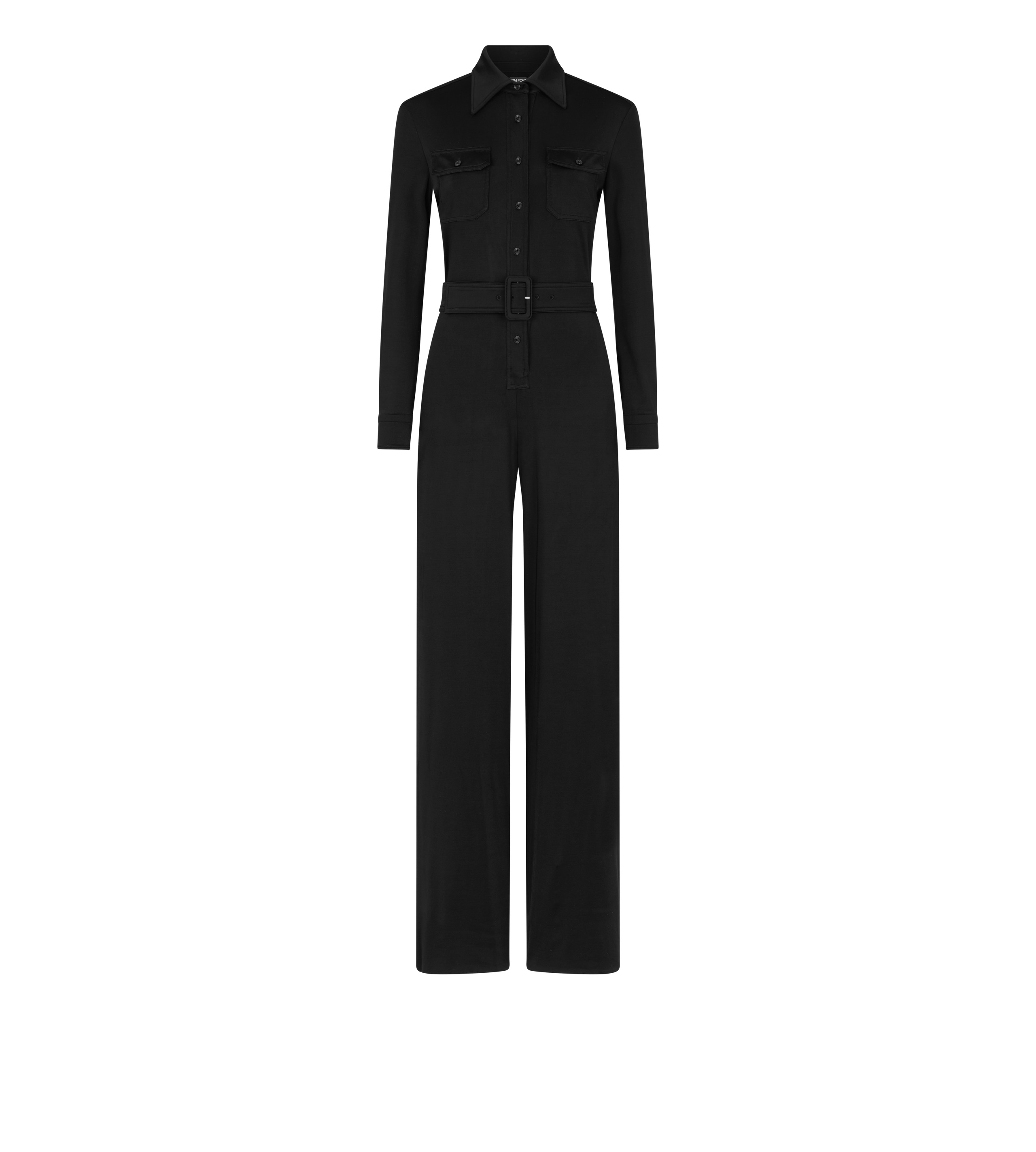 SATIN STRETCH JERSEY BELTED JUMPSUIT - 1