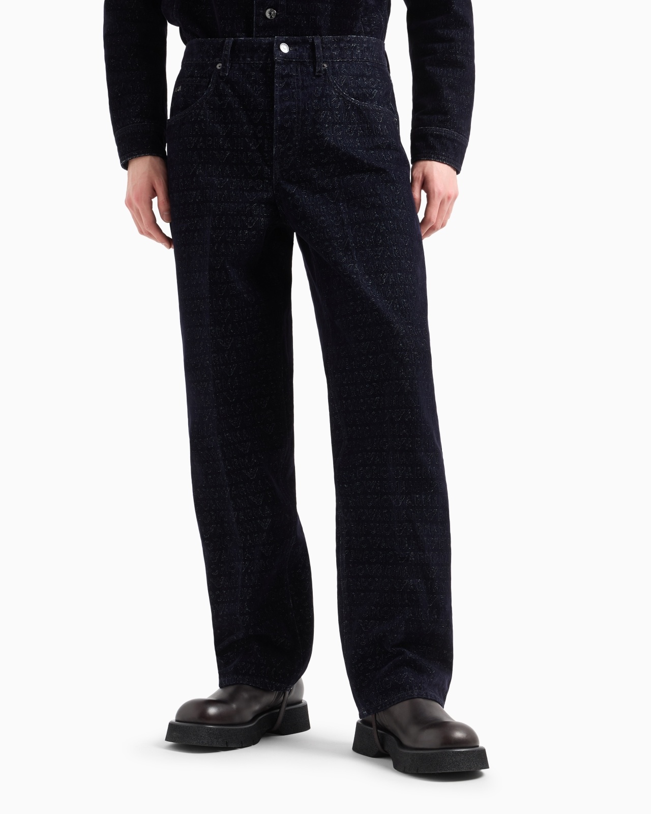 J74 LOOSE-FIT DENIM JEANS WITH ALL-OVER FLOCKED LOGO LETTERING - 2