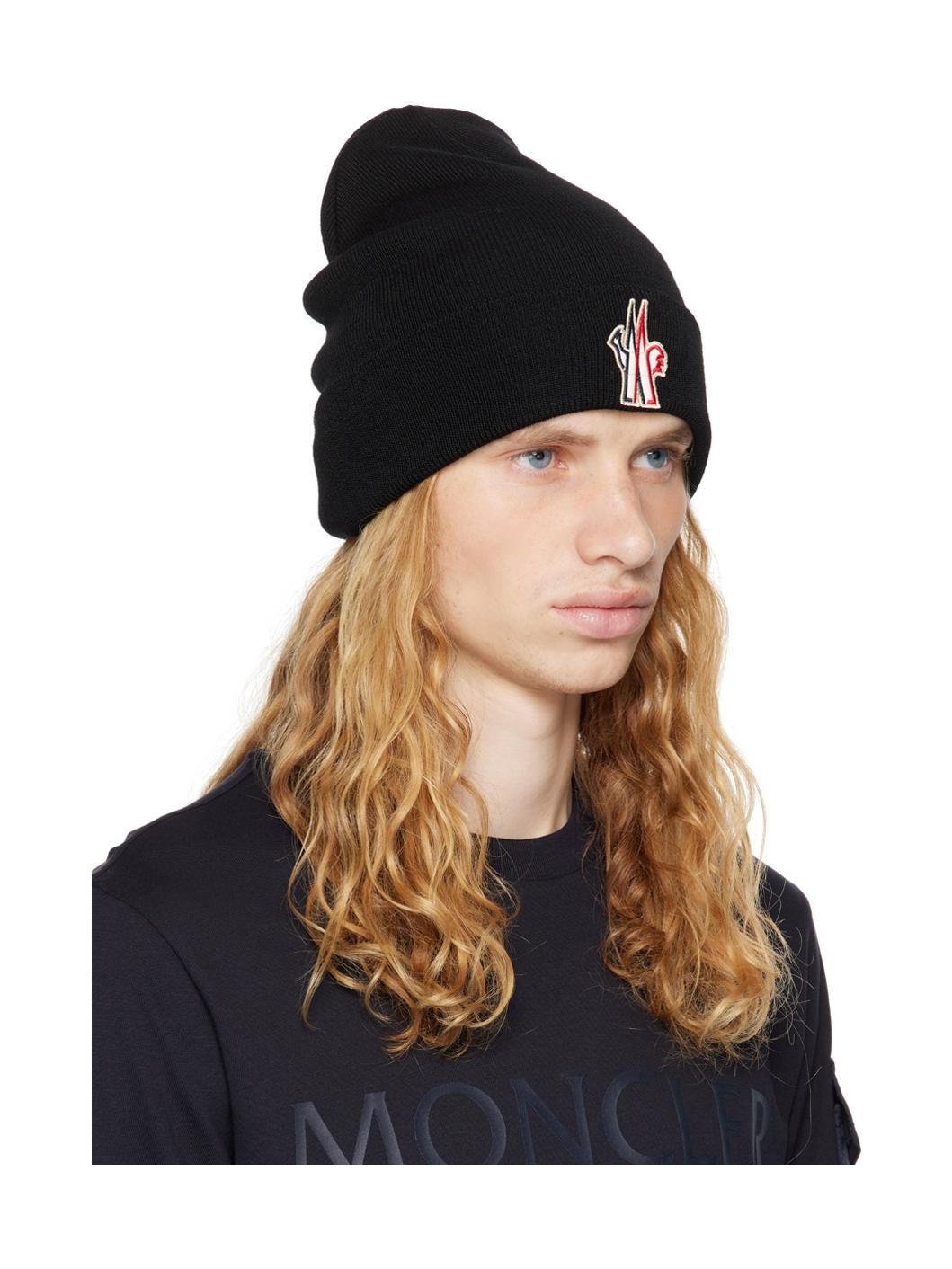 Black Pure Wool Beanie - 2