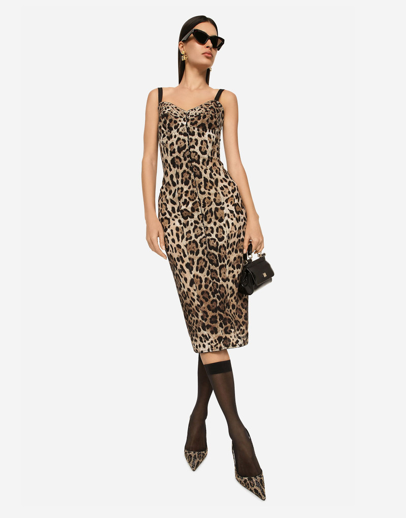 Dolce & Gabbana Marquisette calf-length dress with leopard print outlook