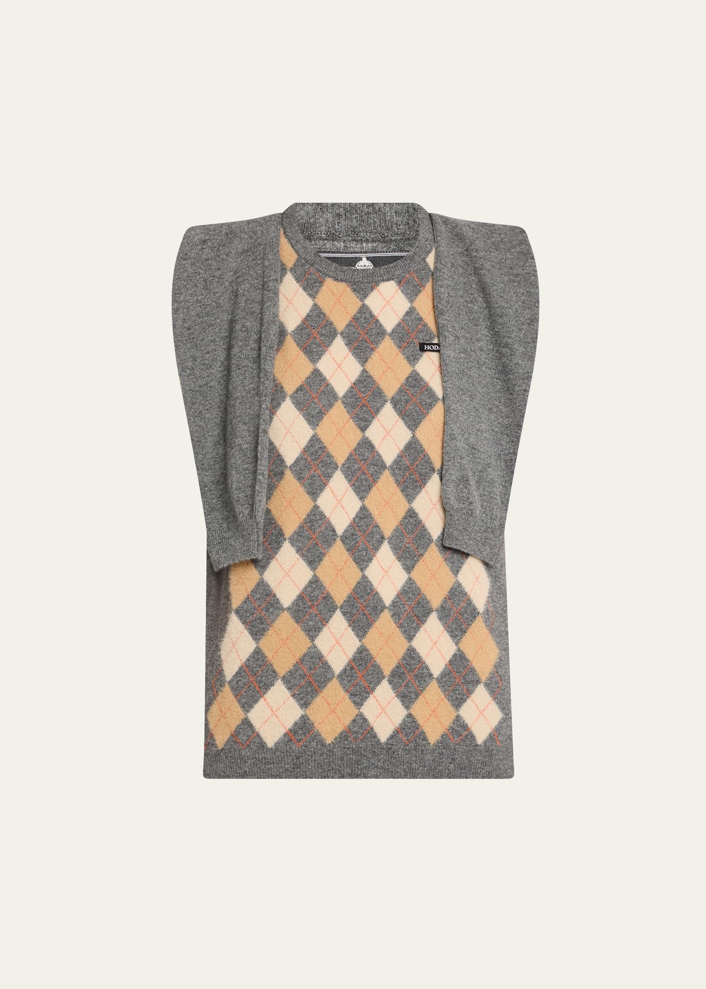 Argyle Knitted Draped-Sleeve Sweater Vest - 1