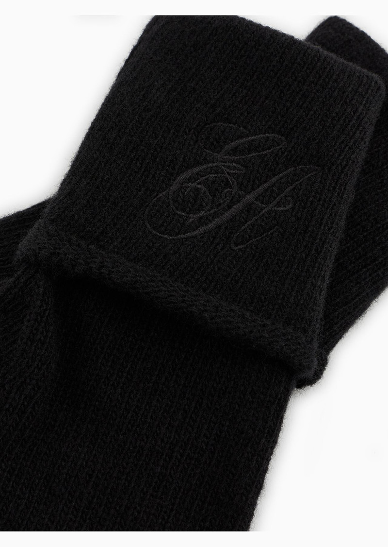 EMPORIO ARMANI Wool knit gloves with EA signature logo embroidery outlook