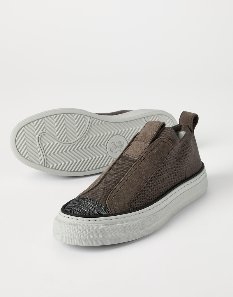 Cotton knit and suede slip-on sneakers with precious toe 4