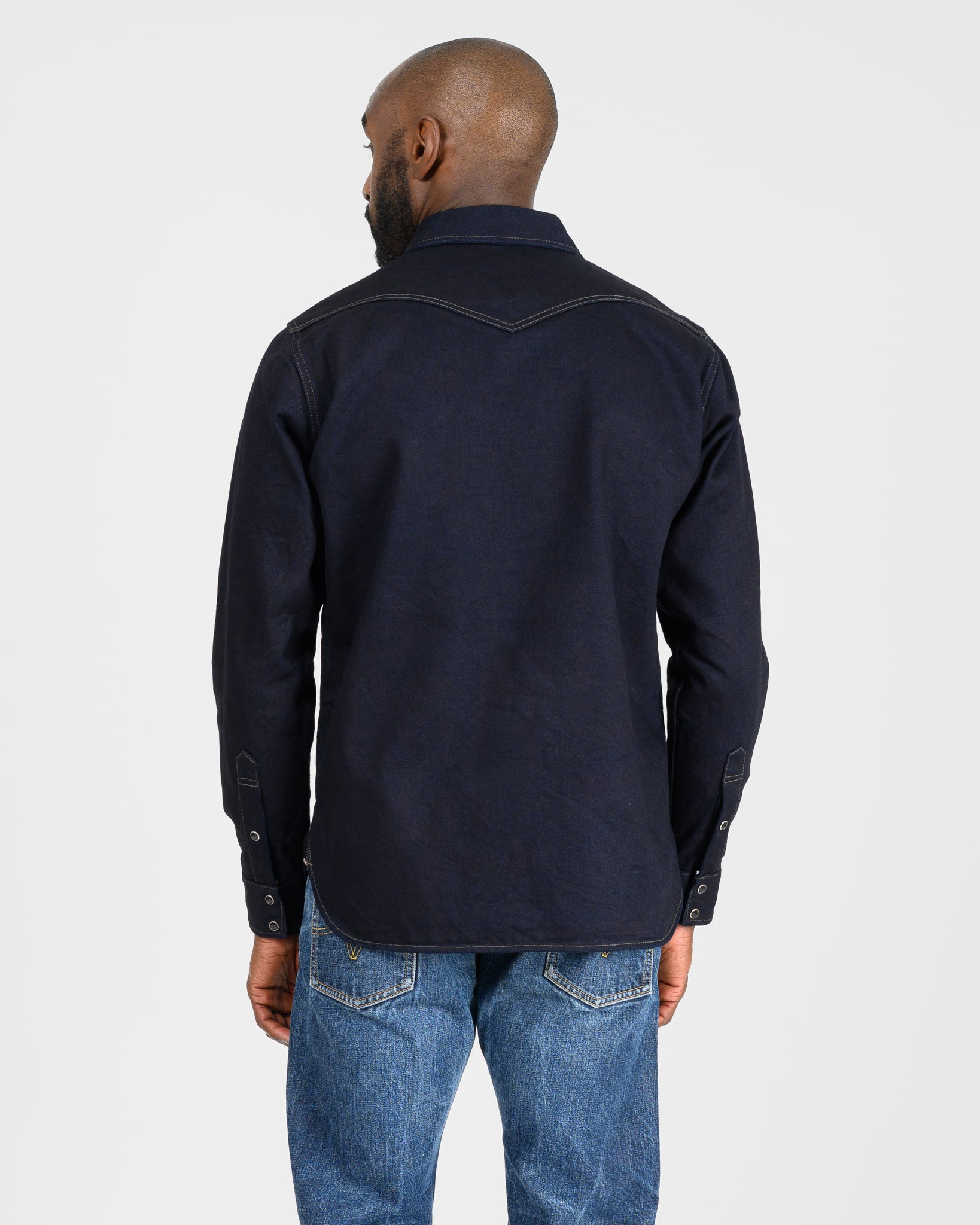 IHSH-295-IB 14oz Selvedge Denim Western Shirt - Indigo/Black - 4