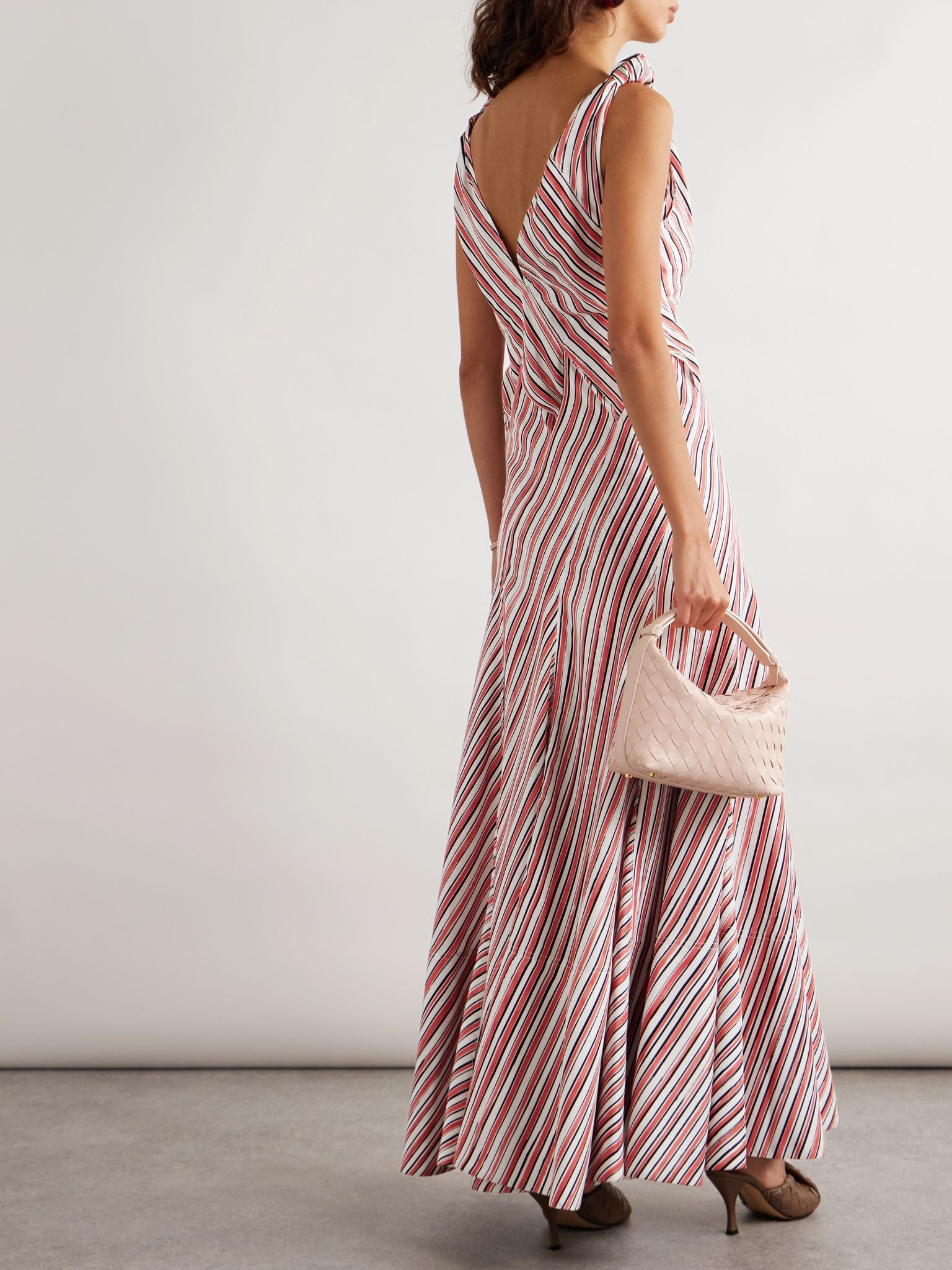Knotted paneled striped silk-habotai maxi dress Multi - 3