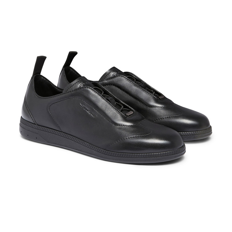 Santoni Men's black leather sneaker outlook