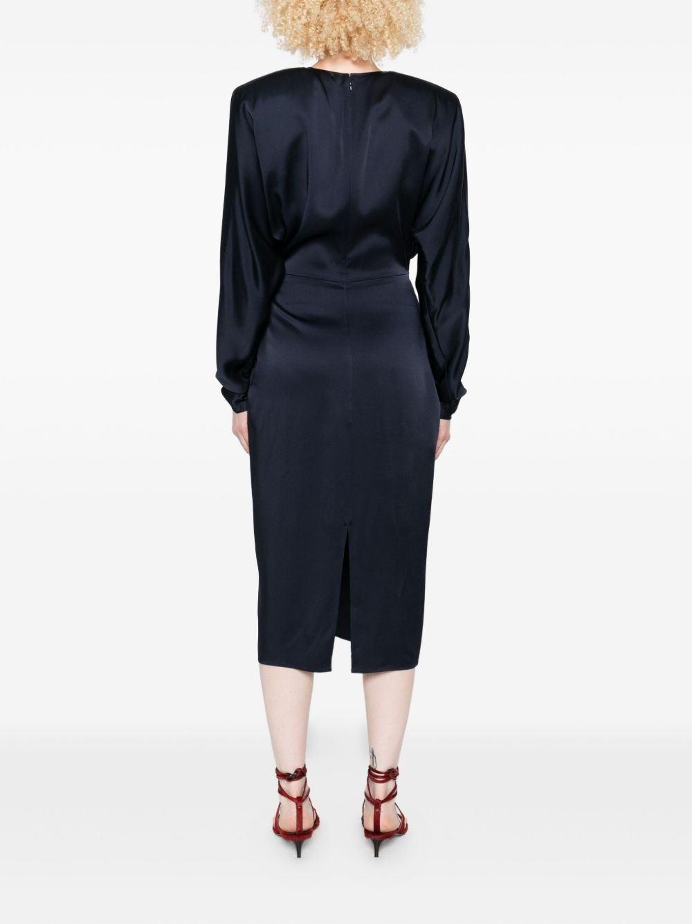 twist-front long-sleeve midi dress - 4