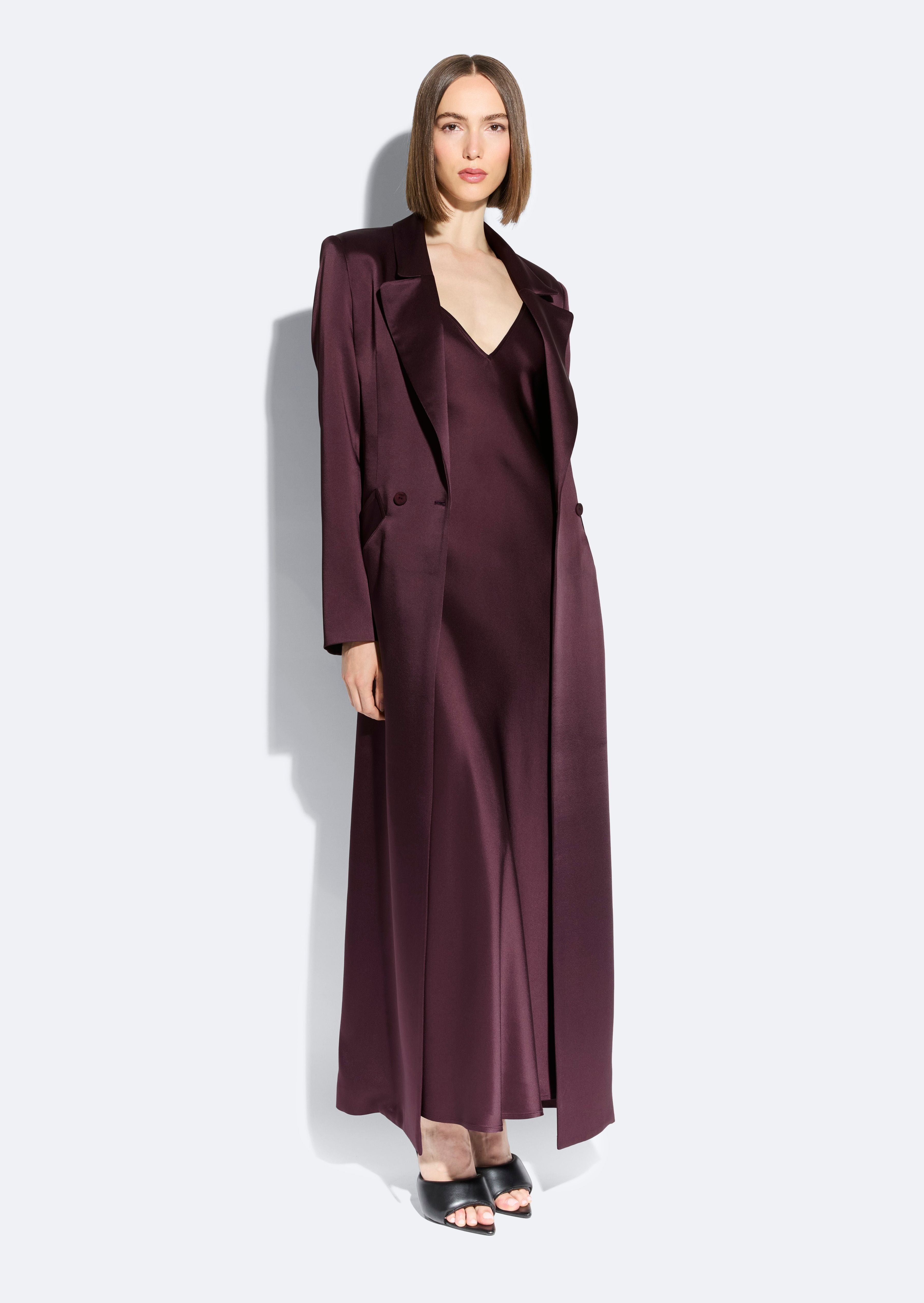 Satin Double Breasted Coat - 4