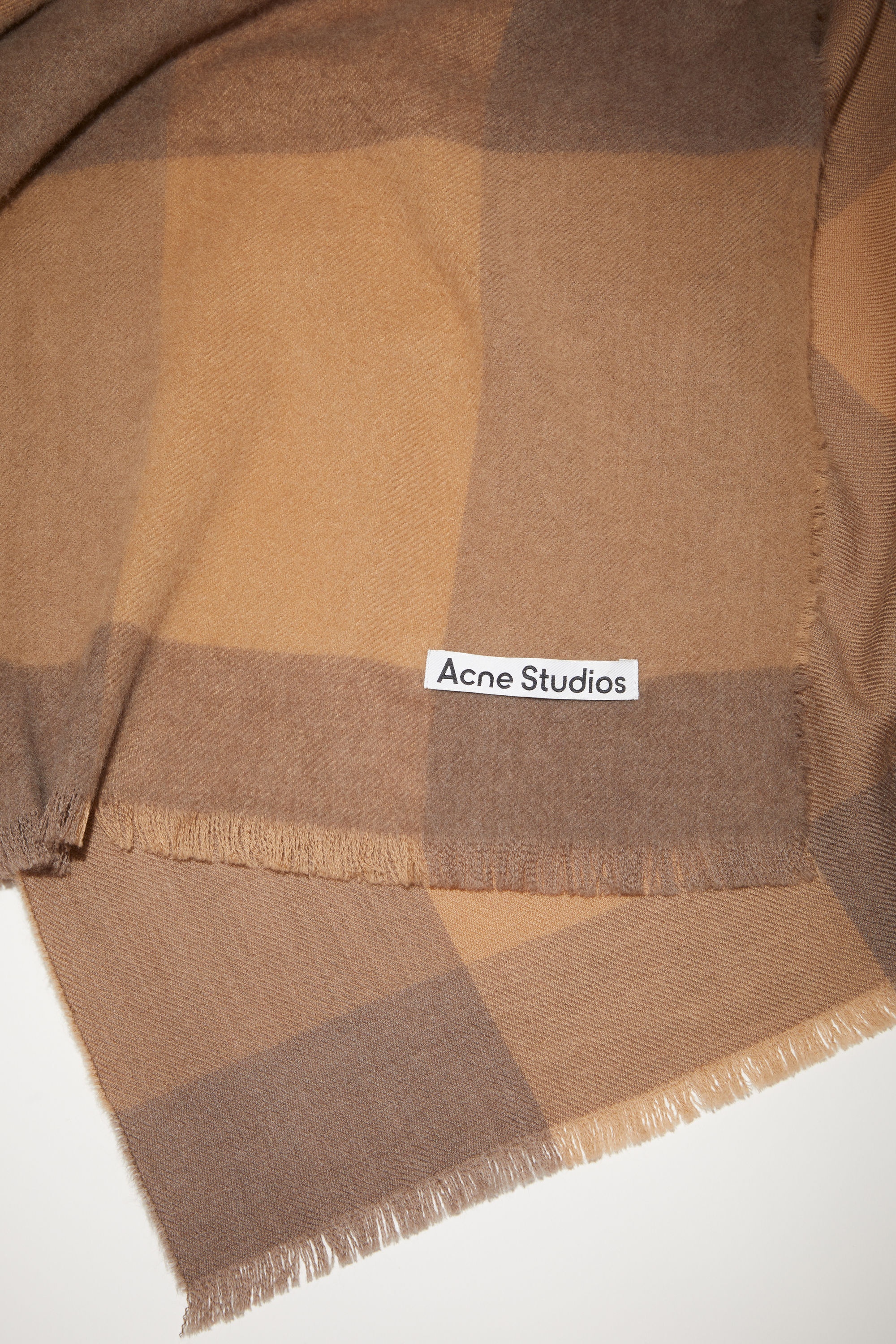 Check wool scarf - Dark camel/fox grey - 4