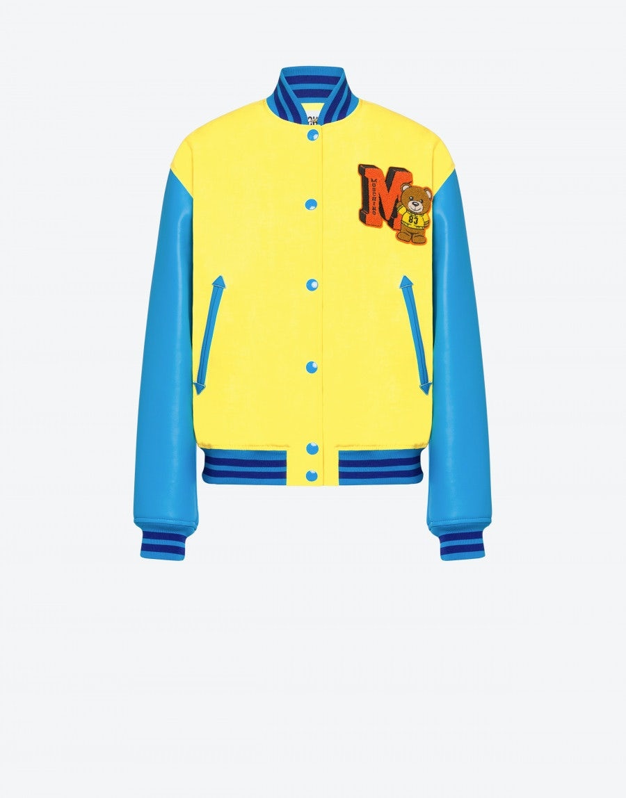 VARSITY TEDDY BEAR NYLON AND LEATHER BOMBER - 1