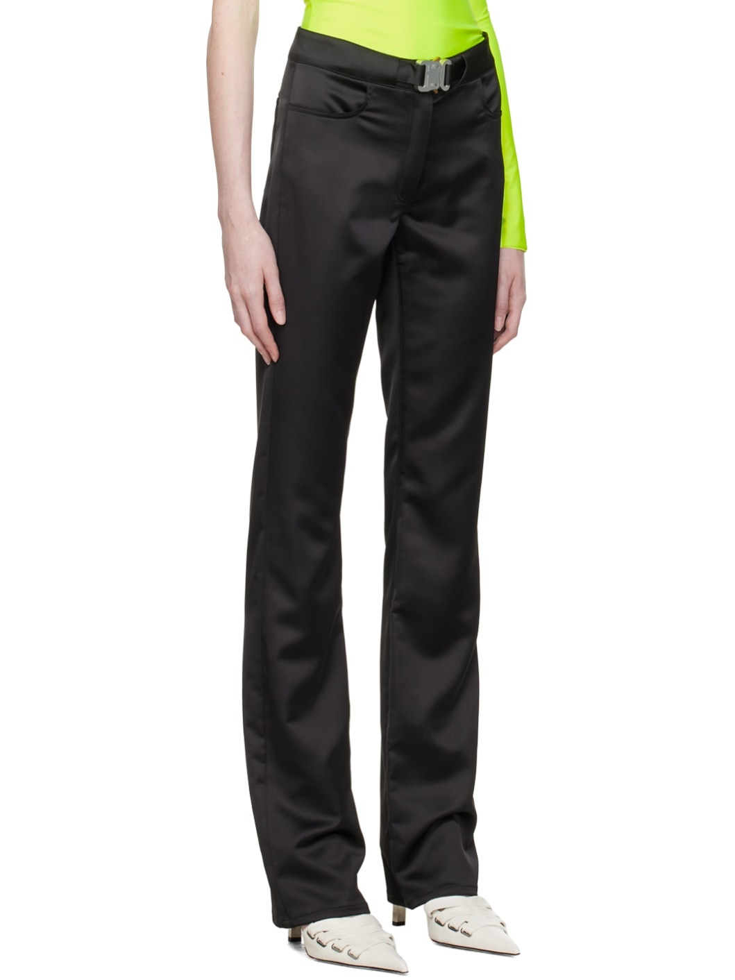Black Satin Buckle Trousers - 2