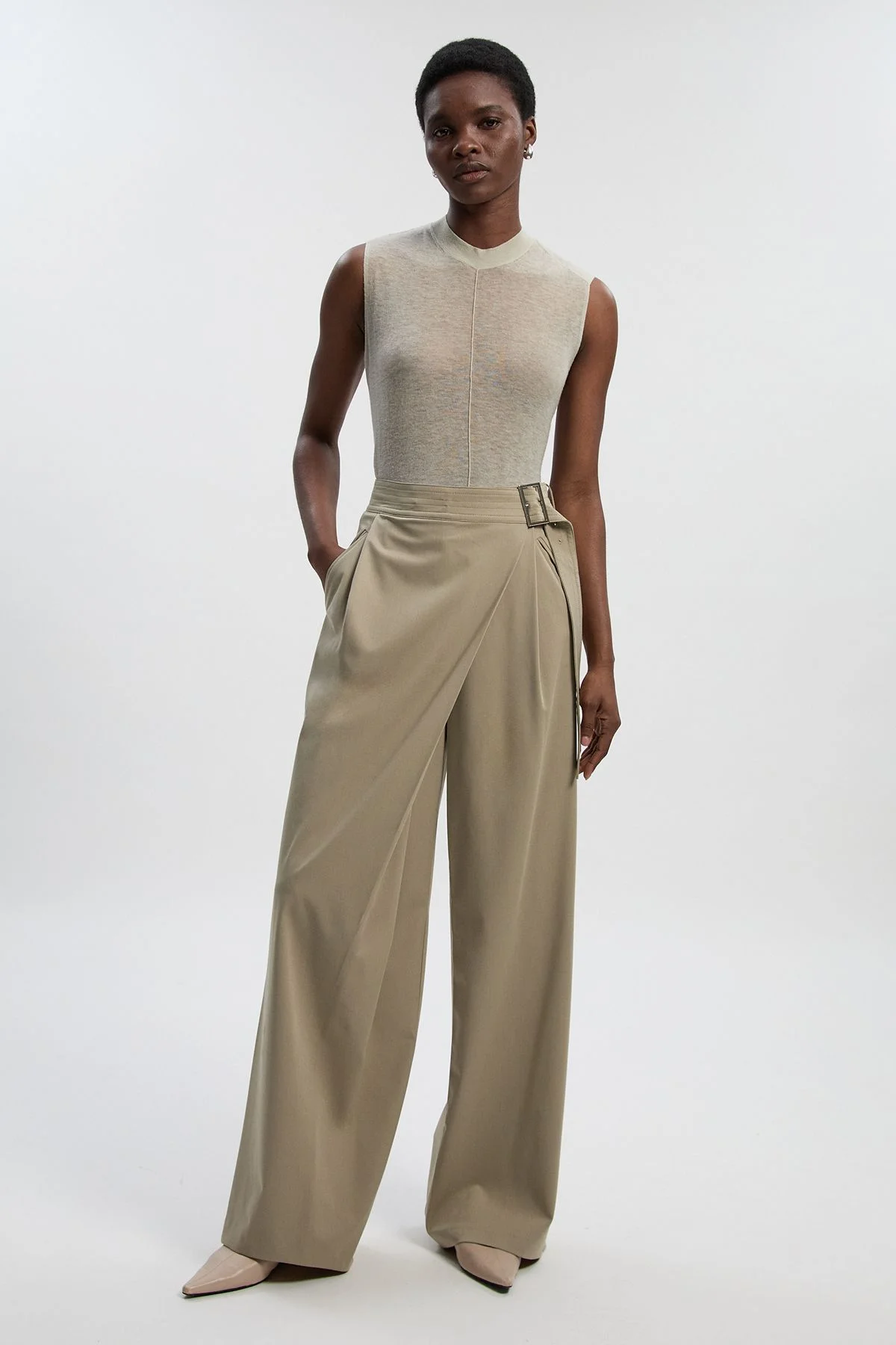 Polished Viscose Belted Tailored Wide Leg - 1