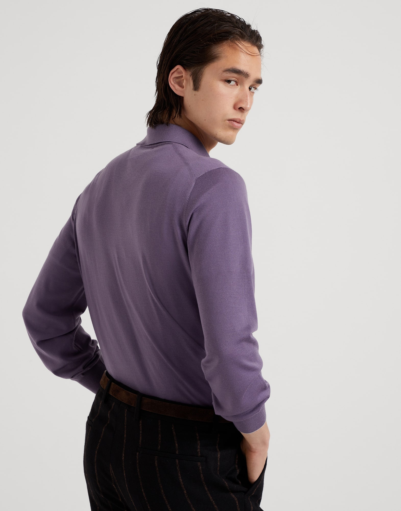 Virgin wool and cashmere polo-style lightweight sweater - 2